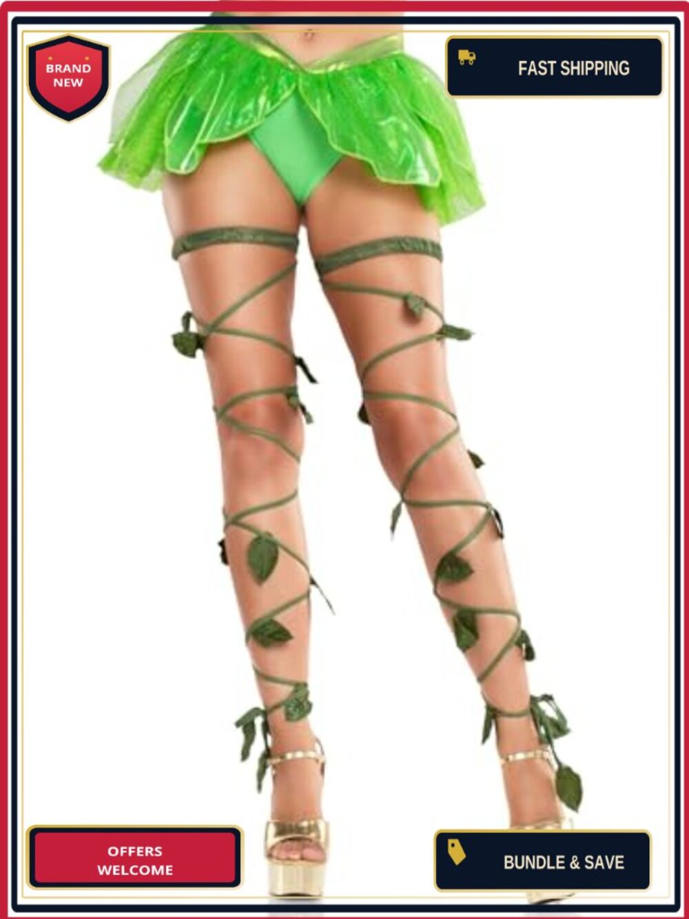 Leaf Shimmer Garter Leg Wraps Festival Costume Accessory One Size
